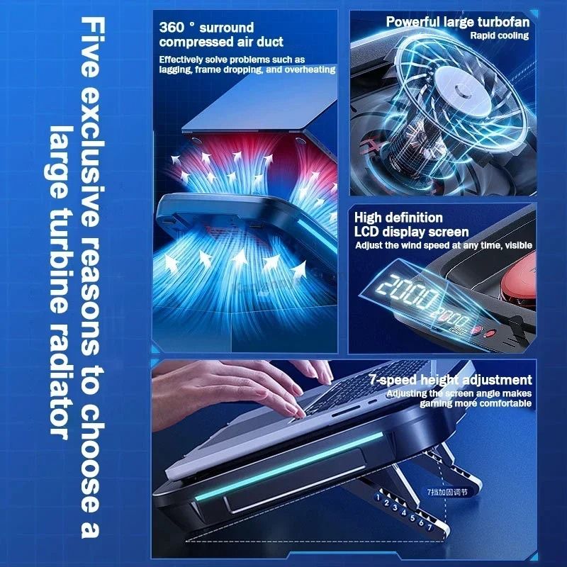 MEMO FL08 Gaming Laptop Cooling Pad Adjustable Laptop Cooler Stand Powerful Fan Cooling Base