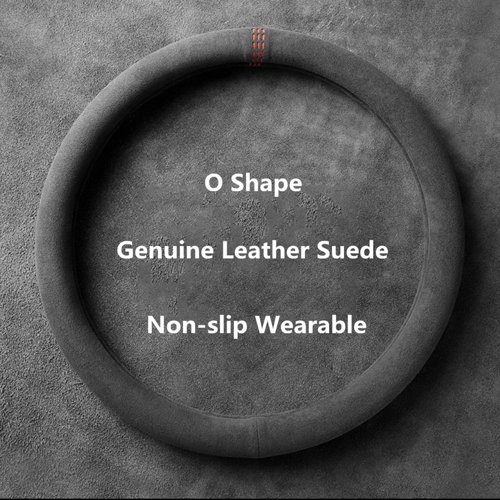 LuxeGrip Cowhide Suede Steering Wheel Cover – Universal 37–38cm Anti-Slip Wrap