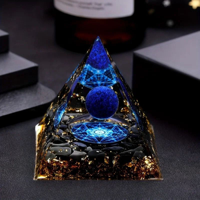 Lapis Lazuli Pyramid and Sphere Decor for Meditation and Desk Styling