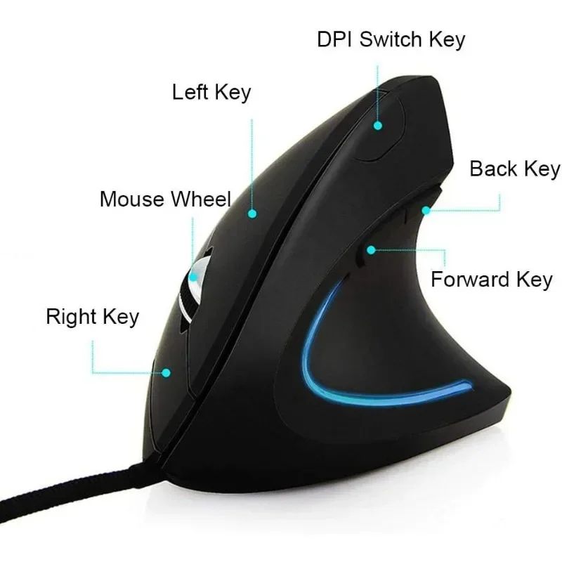 ErgoLift Vertical Ergonomic Mouse - Adjustable DPI Vertical Mouse with LED for PC & Laptop