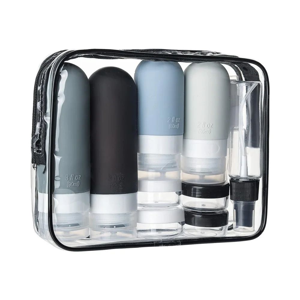 TSA-Approved 16-Piece Leak-Proof Silicone Travel Bottle Set – Refillable Toiletry Containers with Jars, Sprayers & Carry