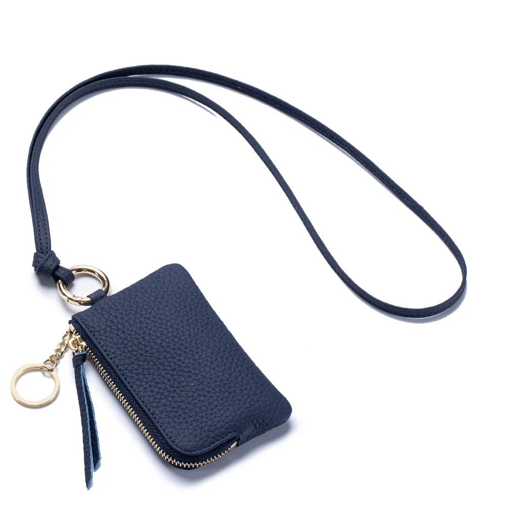 Genuine Leather Keychain Wallet Mini Card Holder with Zipper Coin Pouch