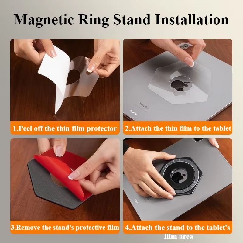 Oatsbasf Magnetic Tablet Ring Stand 360° Rotatable Adhesive Metal Bracket