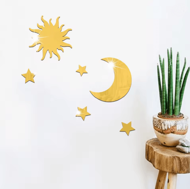 LunaReflections Star and Moon Acrylic Wall Mirror Set