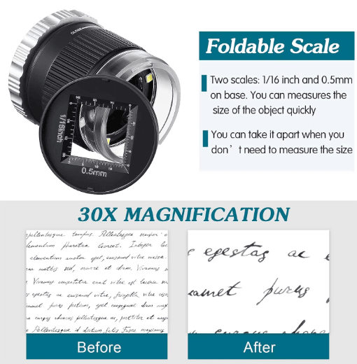30X Adjustable Focal Length Loupe Magnifier Foldable Jewelry and Coin Inspection Glass