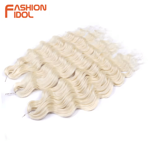 FASHION IDOL 24-Inch Ombre Rainbow Water Wave Crochet Hair, Synthetic Deep Wave Braiding Extensions