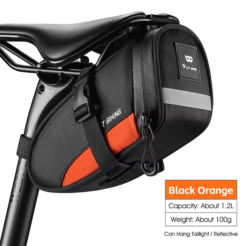 WEST BIKING Reflective Waterproof Bike Saddle Bag 1.2L Ultralight Tail Bag