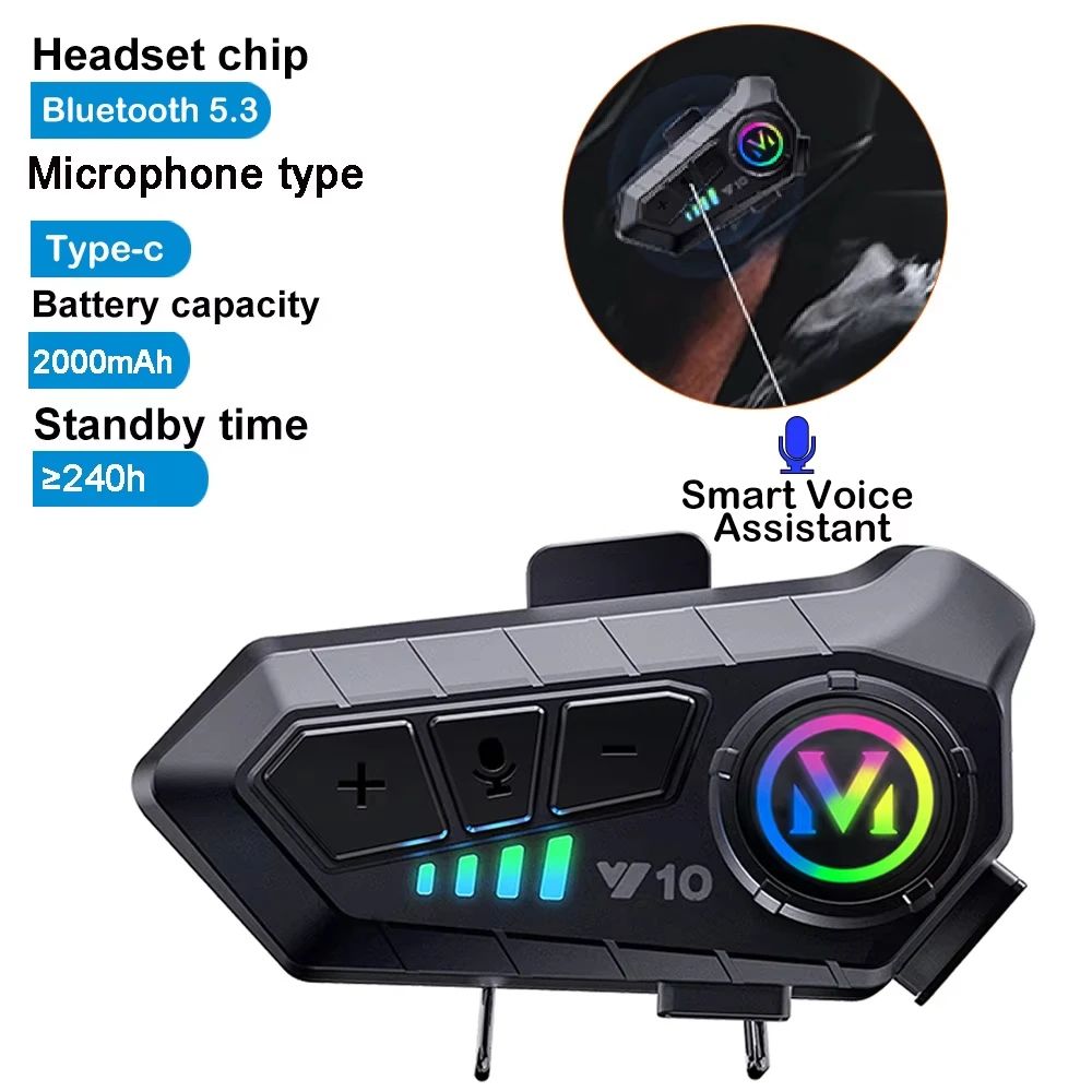 UltraRide Bluetooth 5.3 Motorcycle Helmet Headset with 2000mAh Battery & Waterproof Speakers