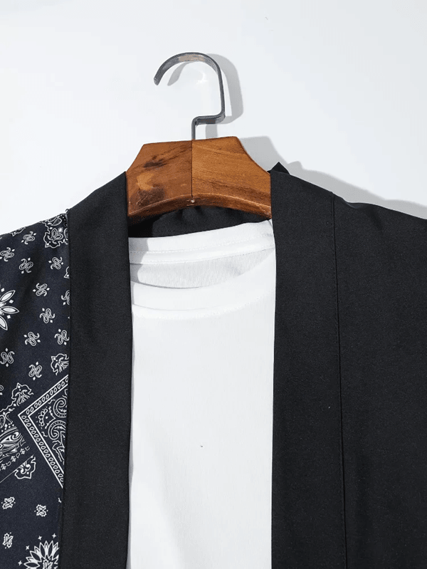 Mens Japanese Kimono Style Open Front Summer Shirt Loose Fit Casual Top