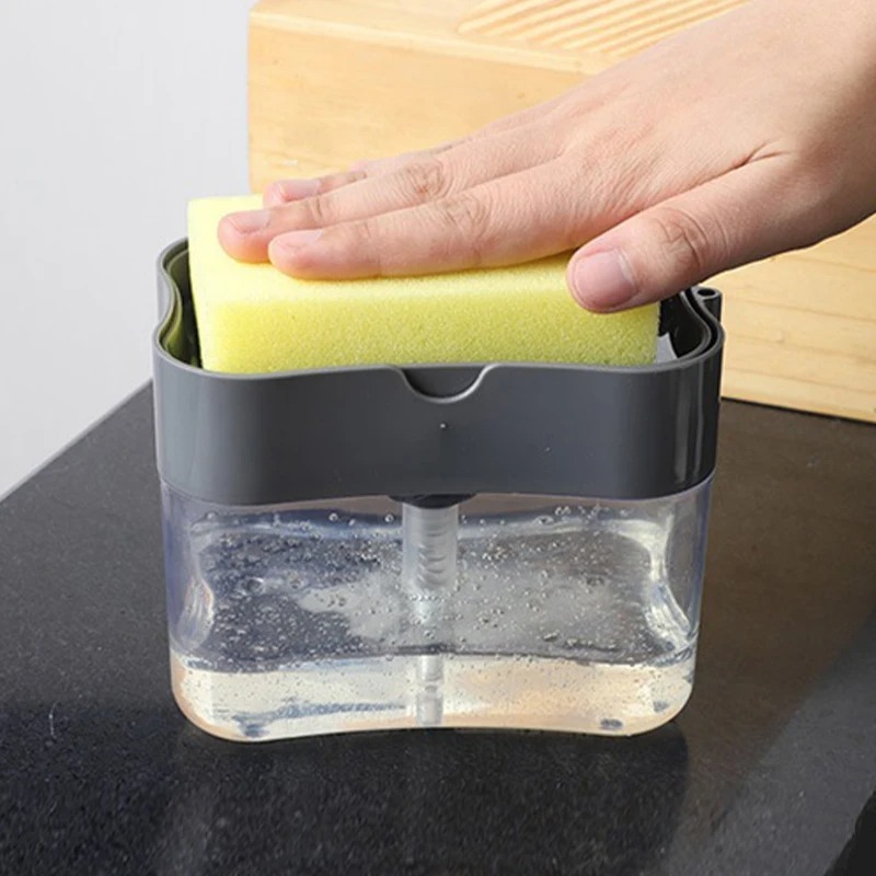 Hand Press Detergent Dispenser Pot, Portable Kitchen Dishwashing Tool with Cleaning Cloth