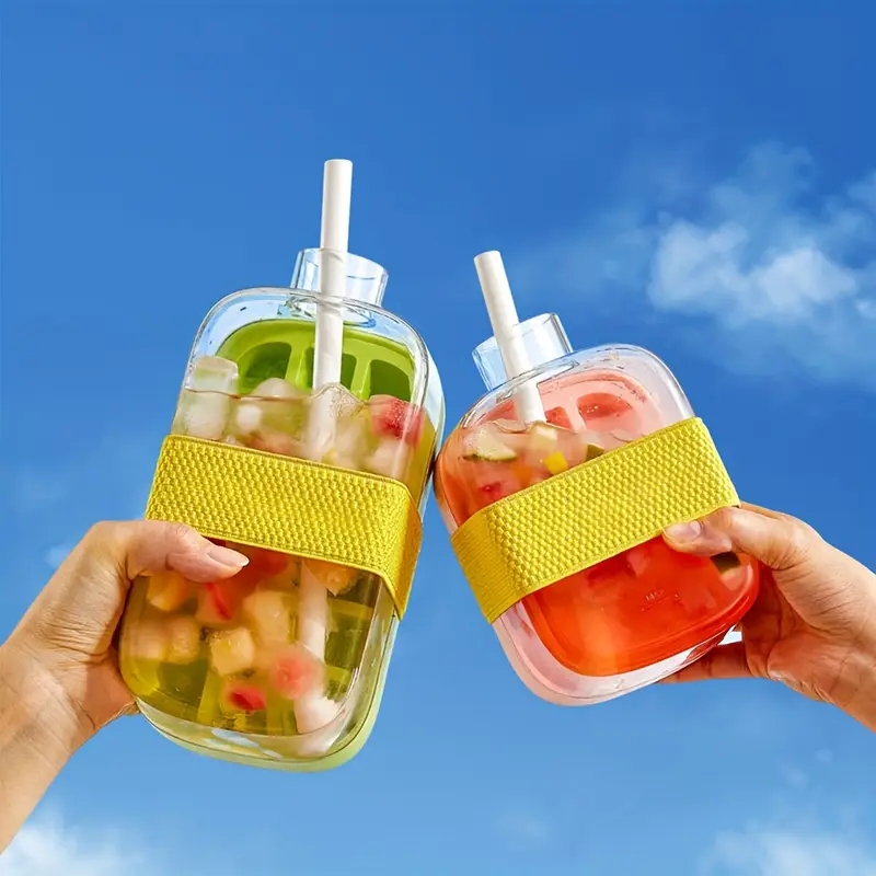 Silicone Ice Cube Tray with Lid, No Spill No Touch Design, Straws Cable Tie Mold for Freezer