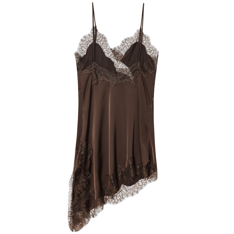 Slip Dress Summer Evening, Womens Dresses Lace Asymmetric Mini Brown Sleeveless Backless