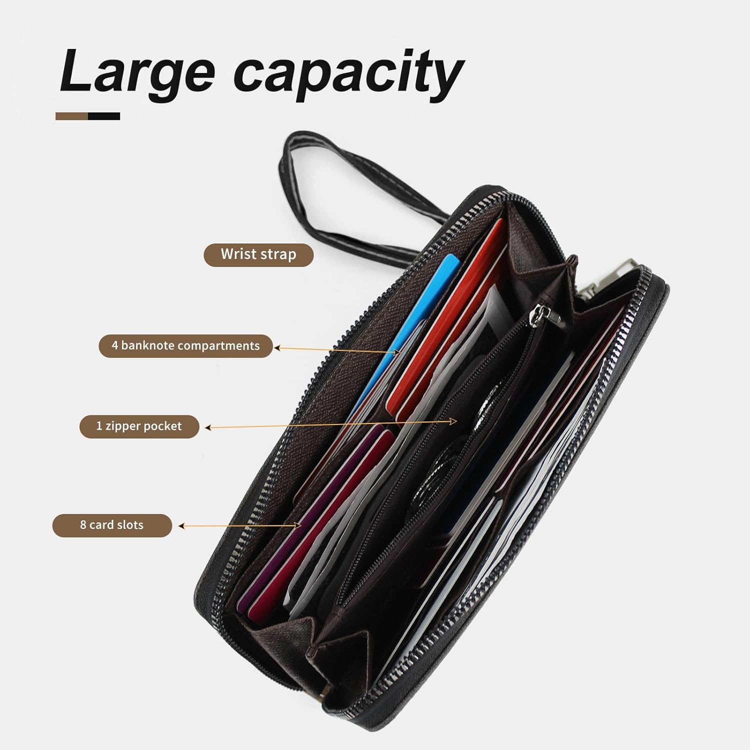 Mens Multi Functional Long Wallet Large Capacity Zipper Coin Purse & Mobile Phone Bag