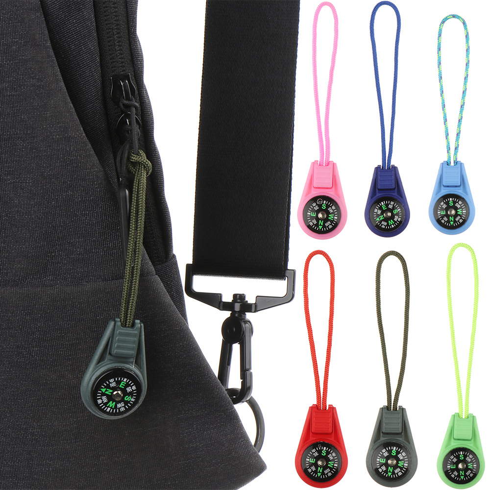 Mini Survival Compass Keychain Paracord Zipper Pull EDC Outdoor Navigation Tool