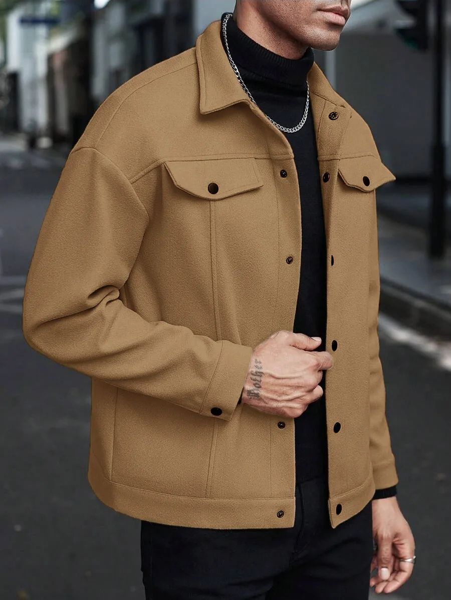 Mens Turtleneck Wool Jacket Casual Business Winter Coat