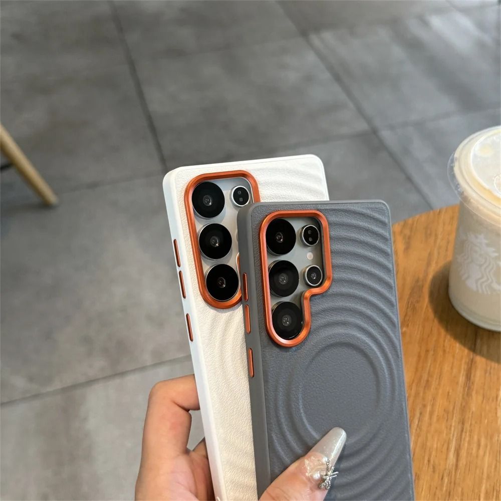 Magnetic Leather Pattern Phone Case with Wave Texture