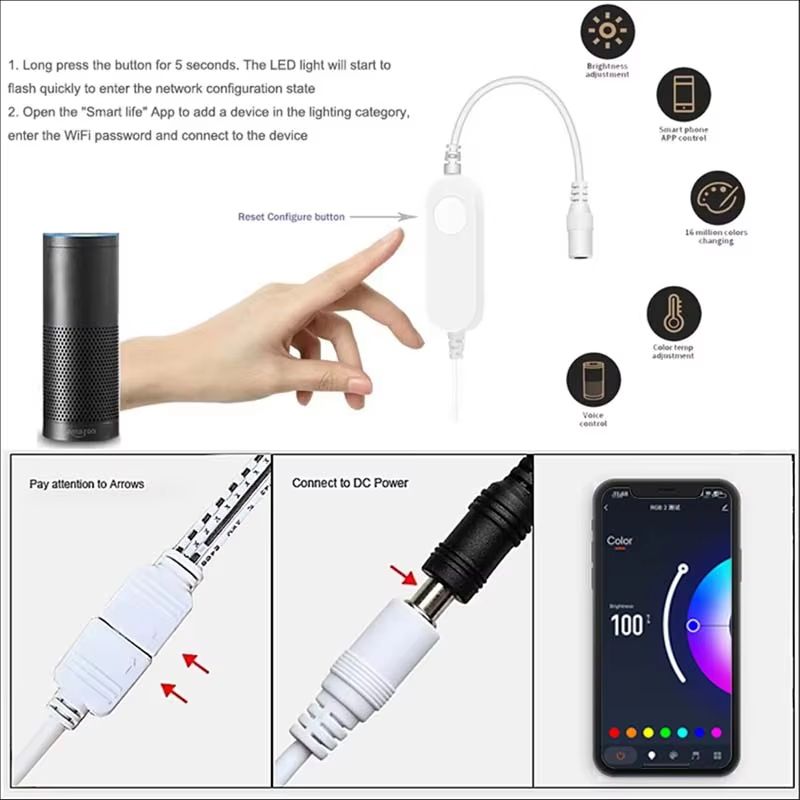 Tuya Smart WiFi RGB LED Under Cabinet Puck Light Kit DC12V