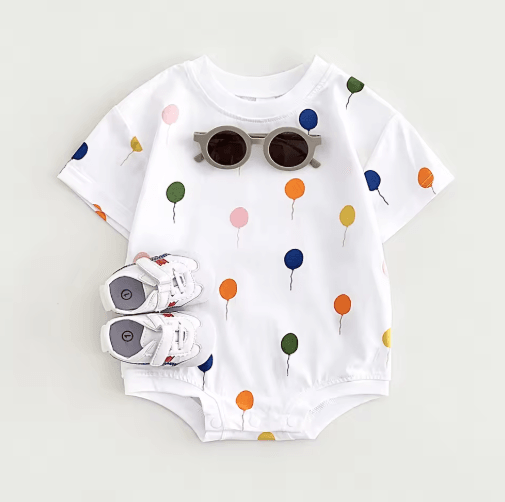 Balloon Print Baby Summer Romper – Soft cotton infant bodysuit
