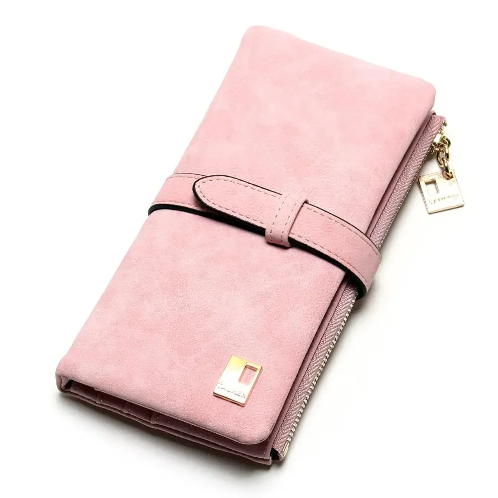 Elegant Nubuck Leather Women Wallet Long Zipper Clutch with Card Holder