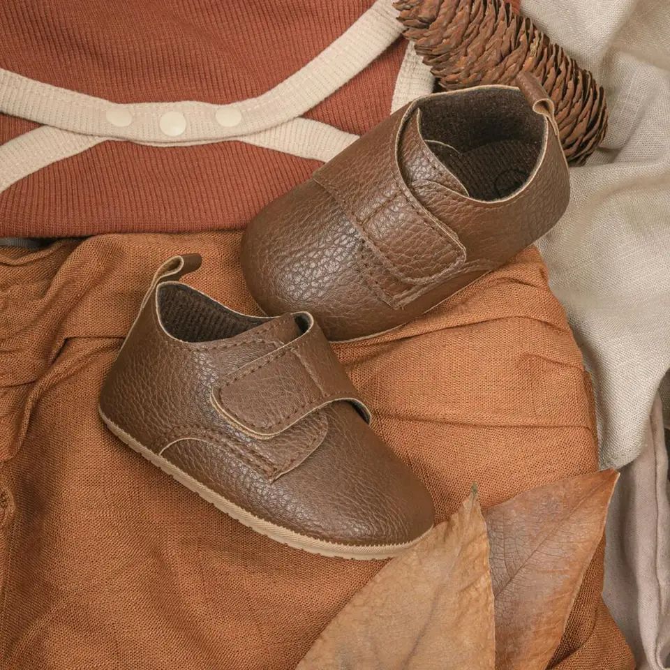 Retro Soft Leather Baby First Walker Shoes with Non-Slip Sole