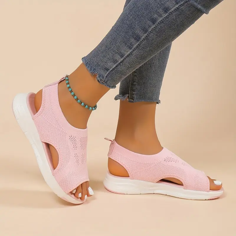 Womens New Summer Fashion Comfortable Round Toe Thick Sole Solid Color Sports Shoes Mesh Breathable Open-toe Casual