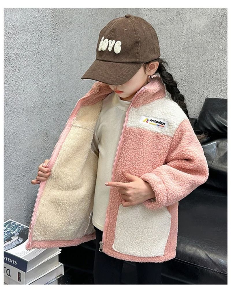 Girls Lamb Wool Winter Jacket Warm Velvet Lined Kids Padded Coat