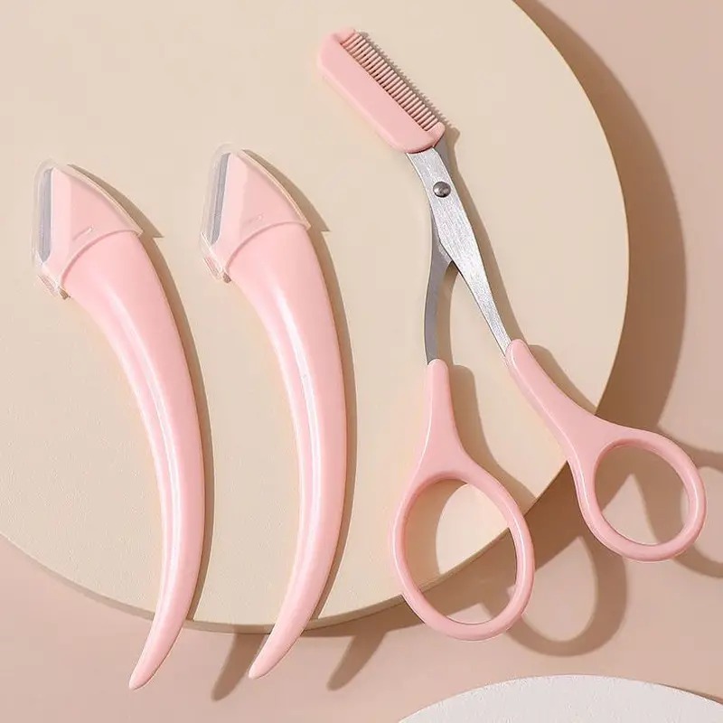 Eyebrow Trimmer Set for Beginners Curved Razor & Scissors with Comb for Precision Shaping