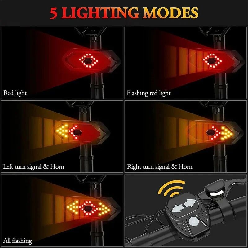 Bicycle Turn Signal Light Wireless Remote Rechargeable Tail Light