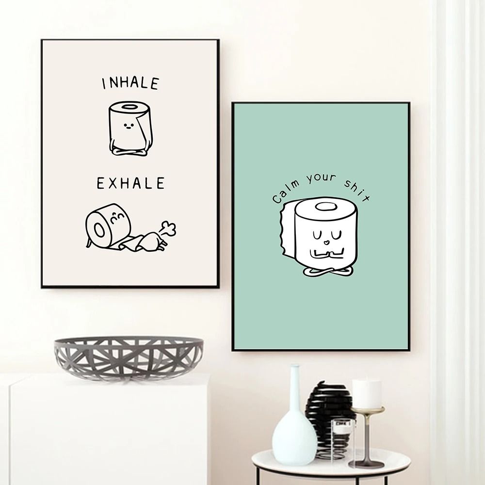 Yoga Toilet Paper Canvas | Funny Minimalist Washroom Art | Executive Suite & Nordic Sanctuary Decor