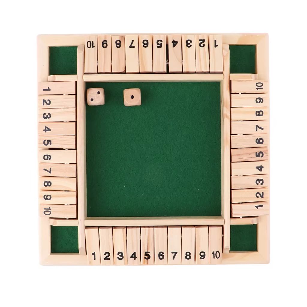4 player board game shut the box game Wooden Arithmetic Dice Flip-Tile Set