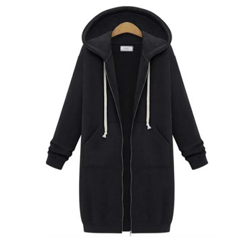 Womens Thick Hooded Maxi Jacket Parka Loose Zipper Pocket Sweatshirt Dress