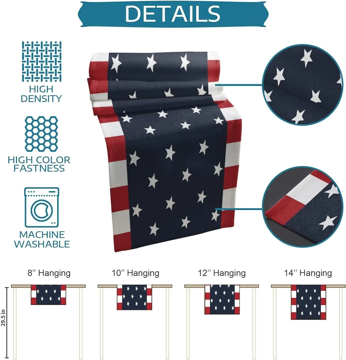 4th of July Linen Table Runner Independence Day Farmhouse Table Decor