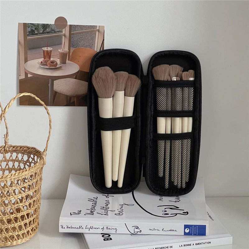 Portable Travel Brush Holder Makeup Case, Black Cosmetic Bag Waterproof Double Zipper Women Storage Bags for Makeup