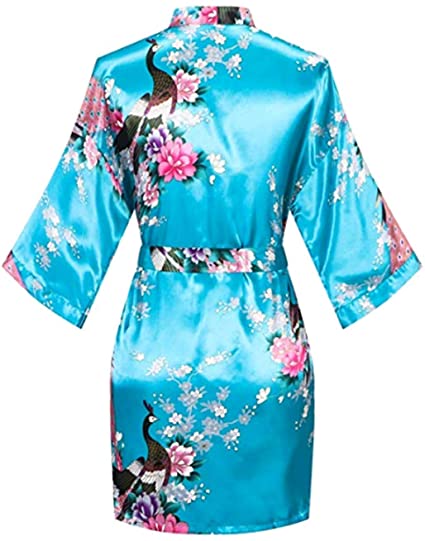 Sexy Crane Print Satin Silk Women Wedding Bridemaid Robe, Short Long Kimono Night Gown Robe Fashion Dressing Gown Female