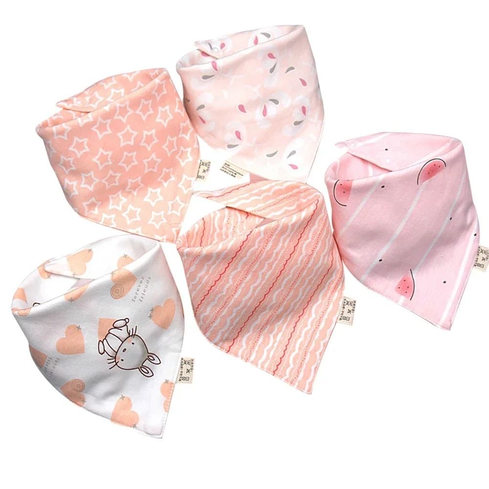 5 Pcs Cartoon Triangle Cotton Bib Baby Bandana Bibs Scarf Burp Cloths for Boys and Girls