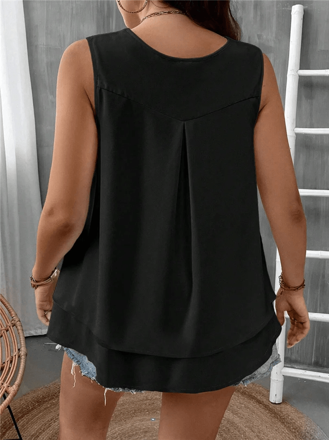 Flattering Flow Double Hem Plus Size Summer Vest Sleeveless V Neck Tank