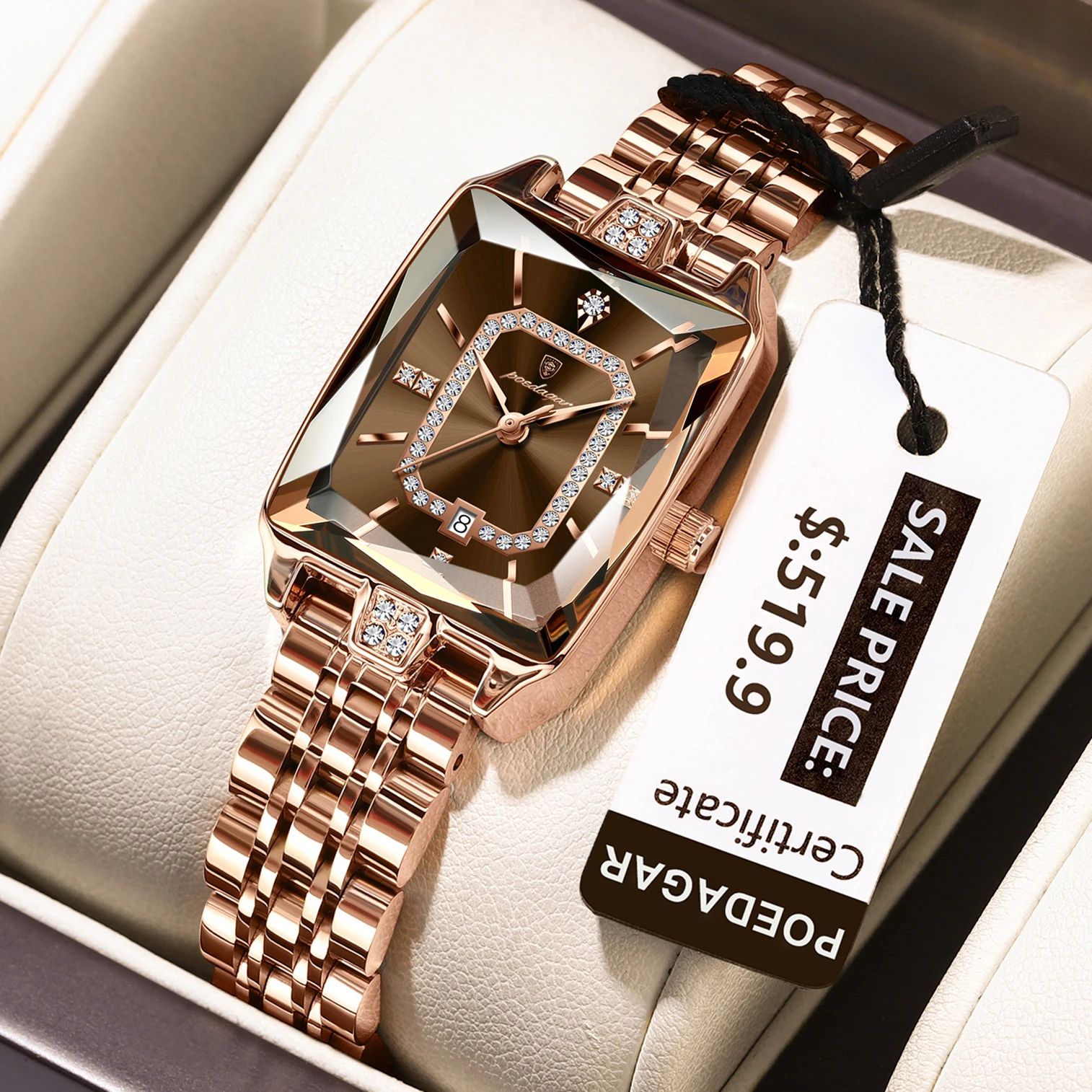 POEDAGAR Luxury Waterproof Rectangle Women's Quartz Watch with Calendar