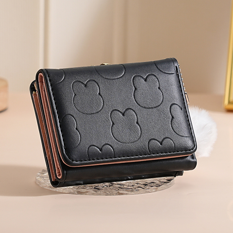 Portable Cartoon Wallet for Women UltraThin Cute Three Fold Card Holder for Students and Daily Use