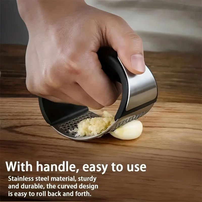 4in Stainless Steel Garlic Press – Heavy Duty Garlic & Ginger Mincer, Easy Clean Kitchen Tool