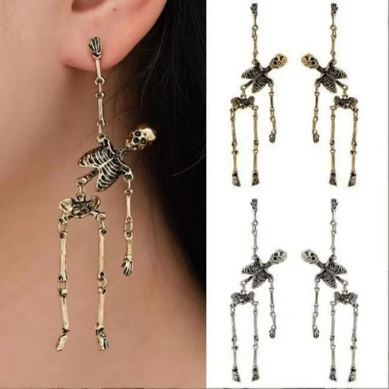 Halloween Skull Earrings Silver or Bronze Pair for Party and Costume
