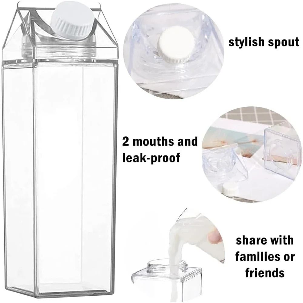 Transparent Square Milk Carton Water Bottle Set