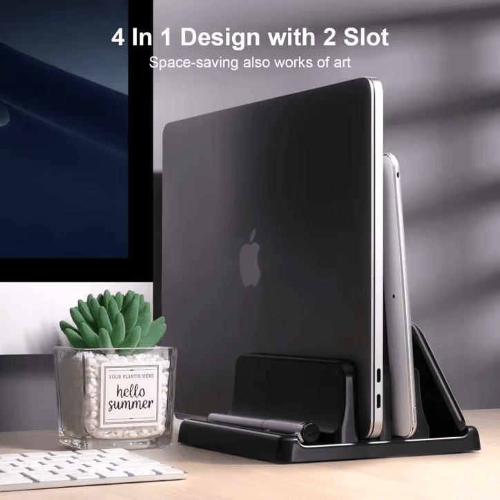 Adjustable Vertical Laptop Stand Holder Space-Saving 4 in 1 Desktop Dock