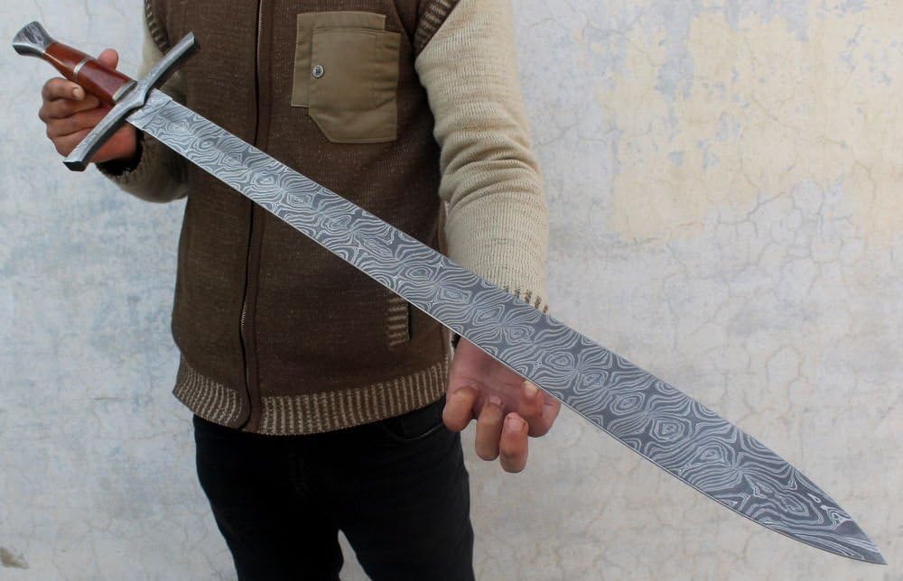 Custom Damascus Steel Sword Dagger Legendary Sword 37 Inches Long Sword Machete Hunting Sword