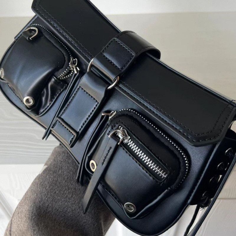 Cool Goth Punk Women's Shoulder Bags, PU Leather Handbags with Zipper, Fashion Tote Purse
