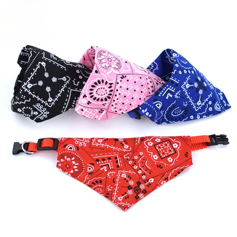 Adjustable Pet Triangle Bandana – Cute Printed Dog & Cat Saliva Scarf with Collar Strap