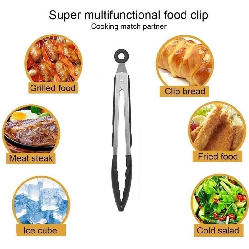 Premium Kitchen Silicone & Stainless Steel Food Tongs - Ergonomic, Heat-Resistant Serving & Cooking Clips