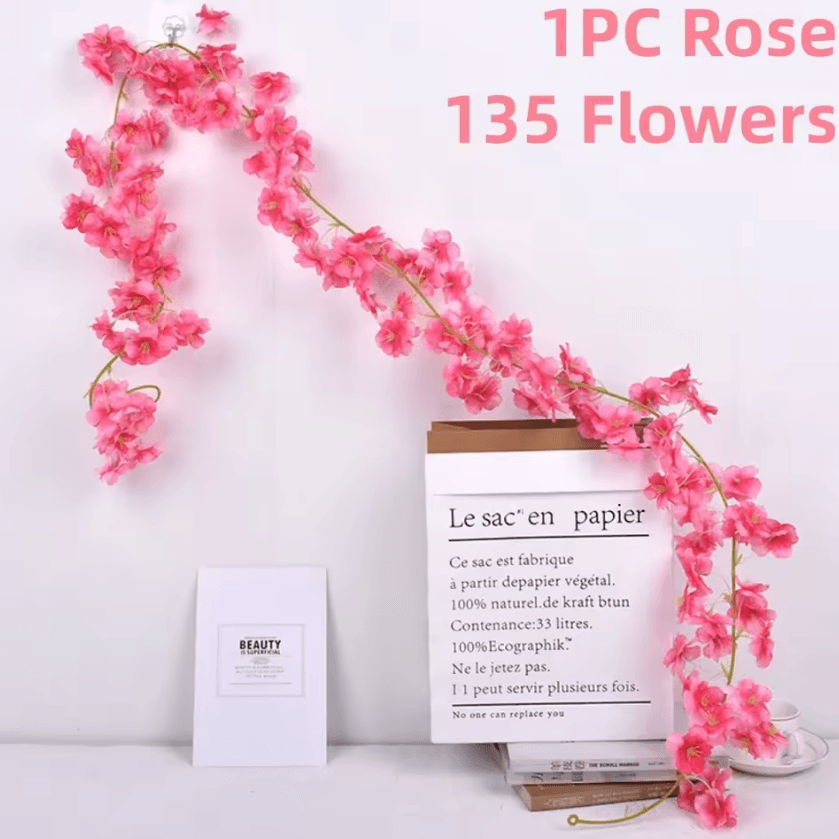 180cm Artificial Cherry Blossom Garland – Romantic Sakura Vine for Wedding & Home Decor