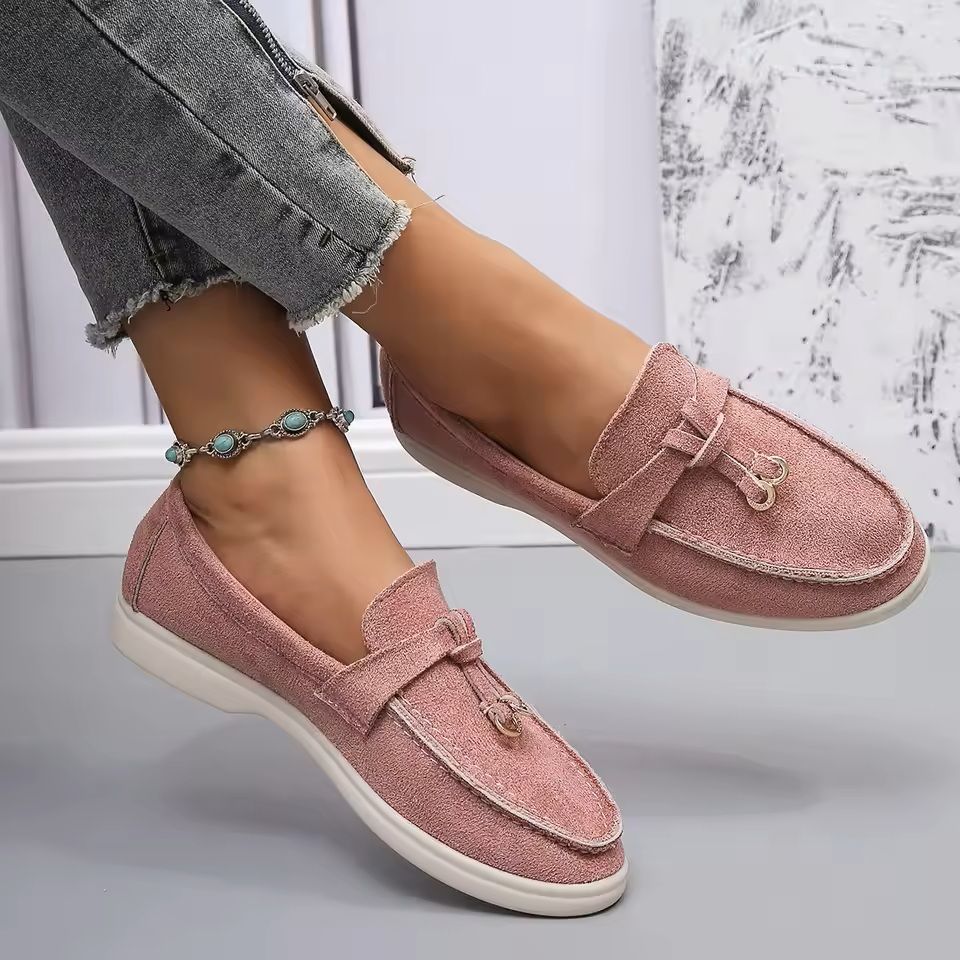 Lefu Womens Soft Leather Retro Lazy Step On Flats