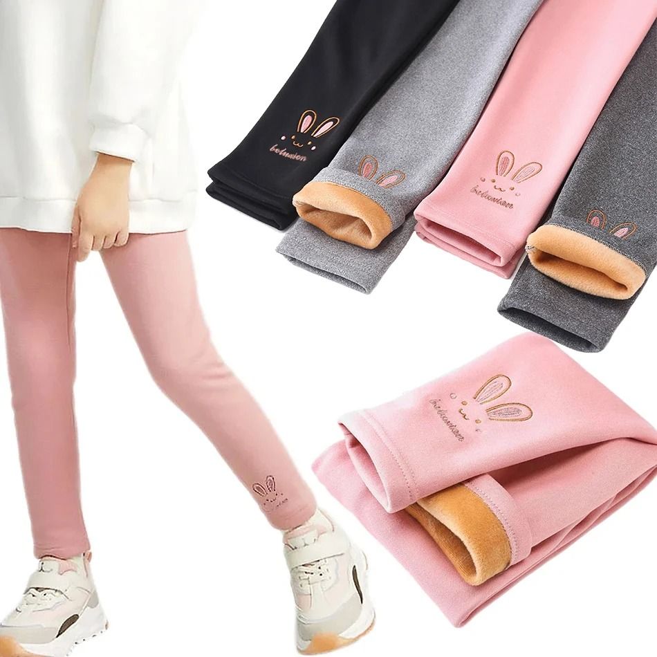 Girls Fleece Lined Bunny Leggings for Ages 3 to 8 Warm Thermal Pants for Winter