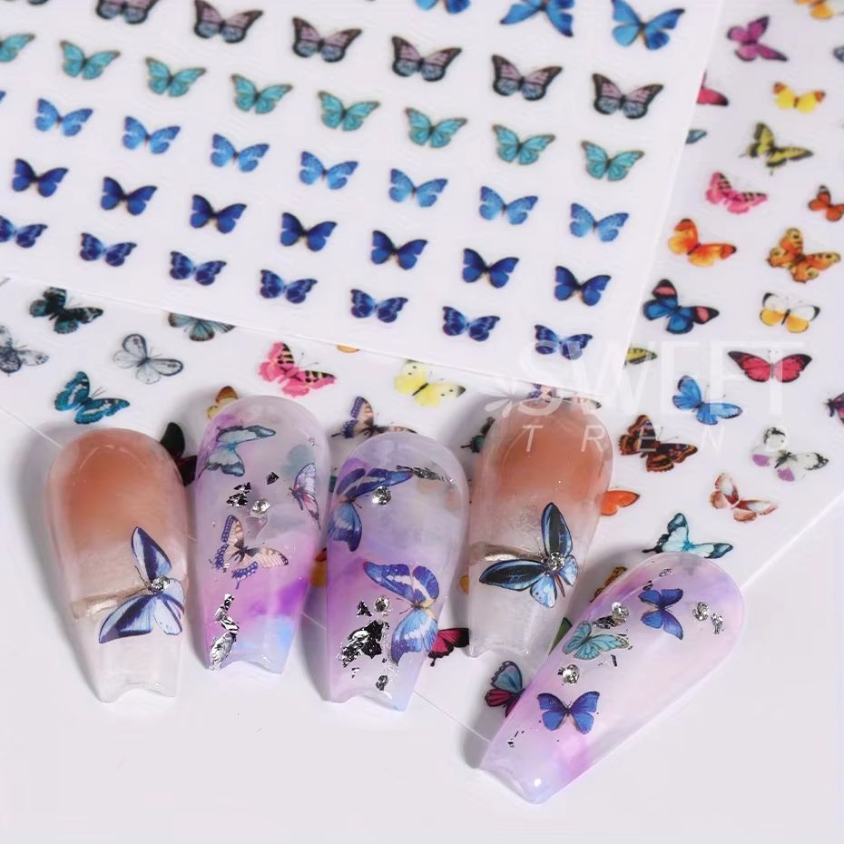 3-Piece Luminous Butterfly Nail Decal Stickers – Glow-In-The-Dark Nail Art Set